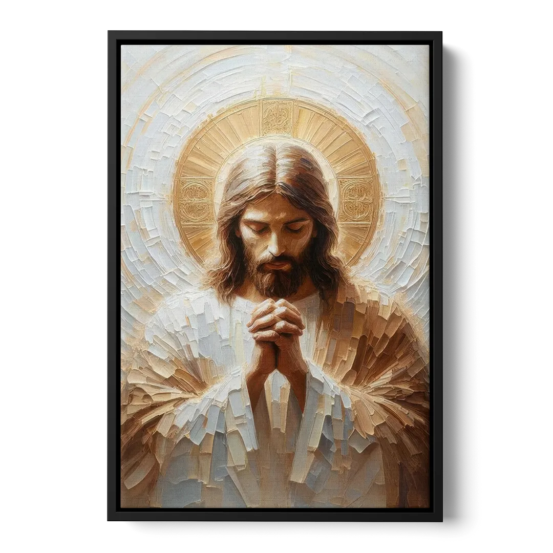 Jesus Praying Front - Black Canvas Wall Art