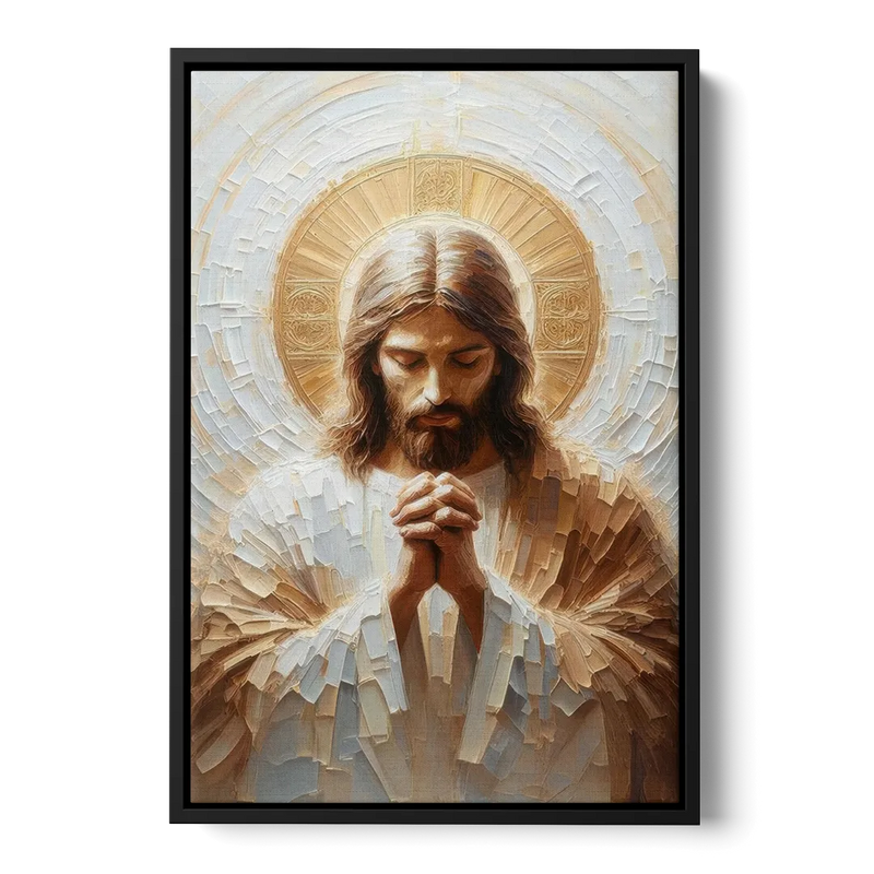 Jesus Praying Front - Black Canvas Wall Art