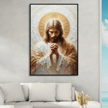Jesus Praying Sitting Room - Black Canvas Wall Art