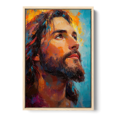 Jesus in Light Christian Absctact - Oak Framed Canvas Wall Art - Front