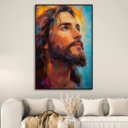 Jesus in Light Christian Absctact Sitting Room - Black Canvas Wall Art