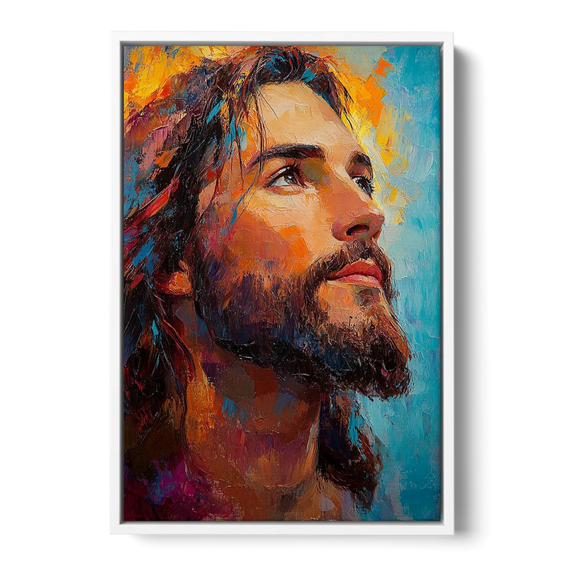 Jesus in Light Christian Absctact Front - White Canvas Wall Art