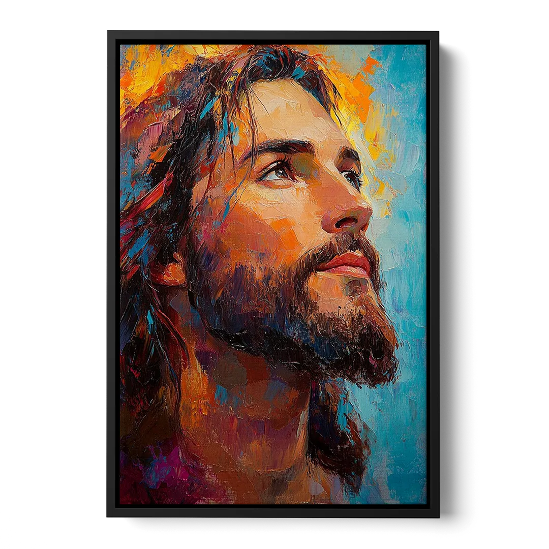 Jesus in Light Christian Absctact Front - Black Canvas Wall Art