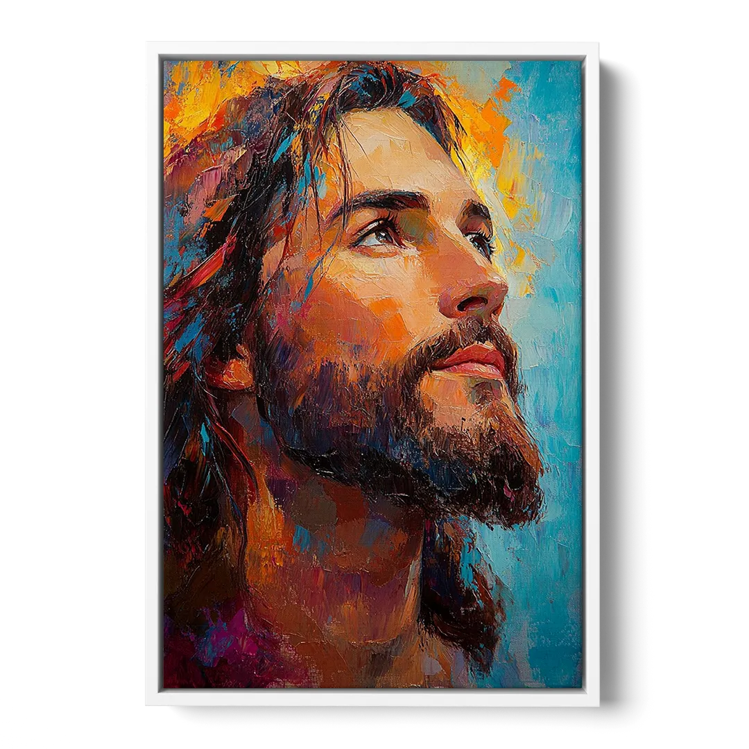Jesus in Light Christian Absctact - White Frame Canvas