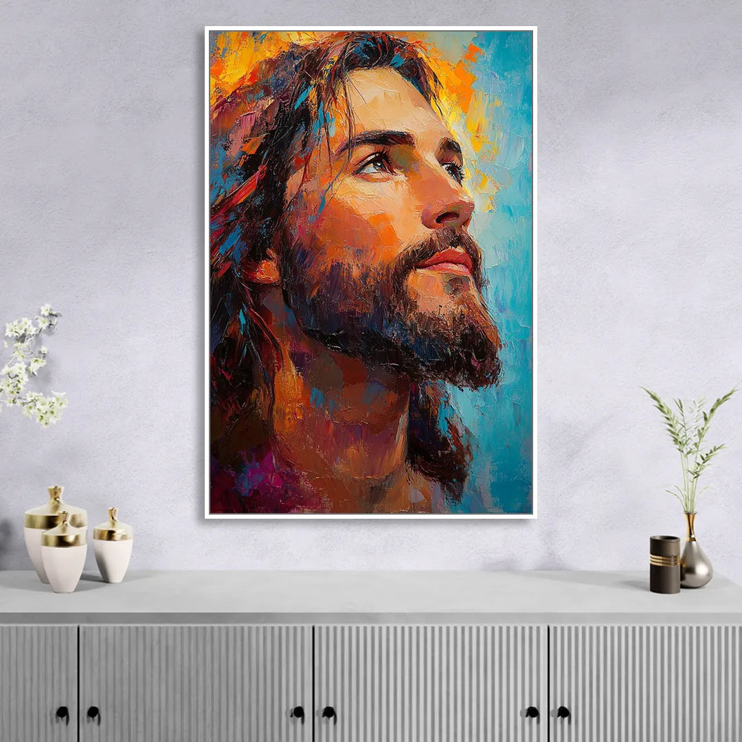 Jesus in Light Christian Absctact Sitting Room - White Canvas Wall Art
