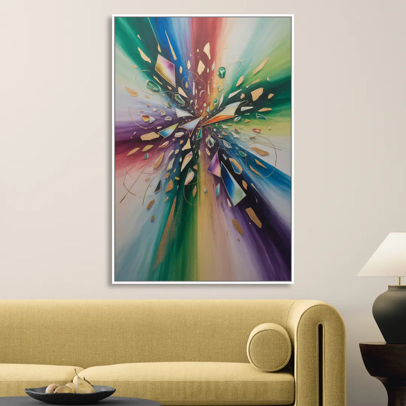 Jewel Toned Dynamic Colorful Abstract Living Room - White Canvas Wall Art