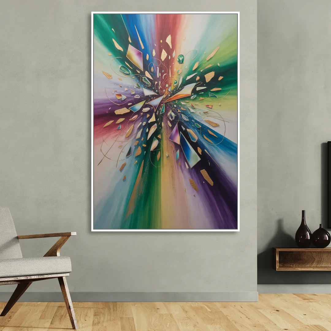 Jewel Toned Dynamic Colorful Abstract Sitting Room - White Canvas Wall Art