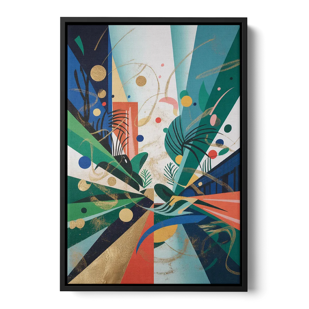 JewelToned Urban Energy Colorful Abstract Front - Black Canvas Wall Art