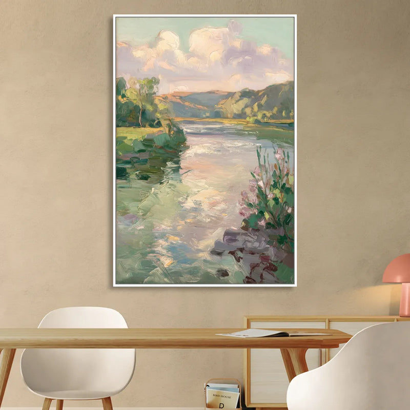Joseph Riverfront View Sitting Room - White Canvas Wall Art