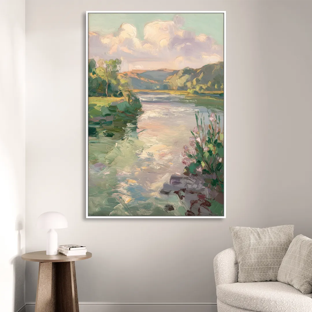 Joseph Riverfront View Living Room - White Canvas Wall Art