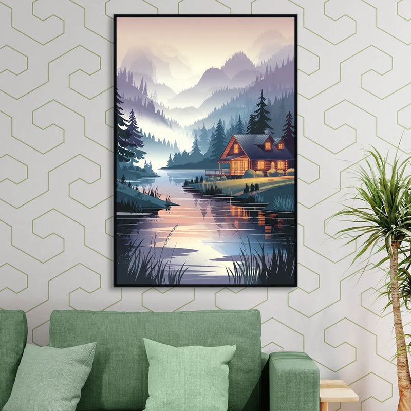 Joseph Serene Waterfront Living Room - Black Canvas Wall Art