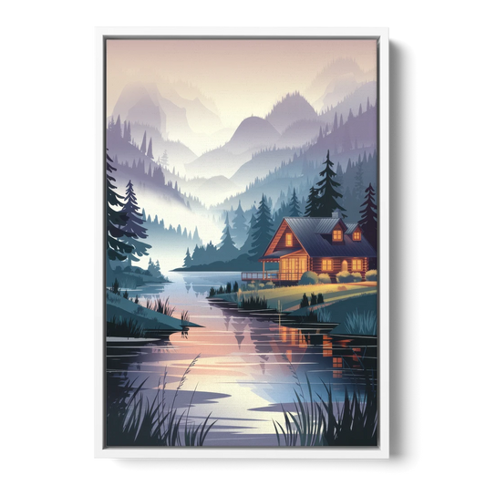 Joseph Serene Waterfront - White Framed Canvas Wall Art - Front