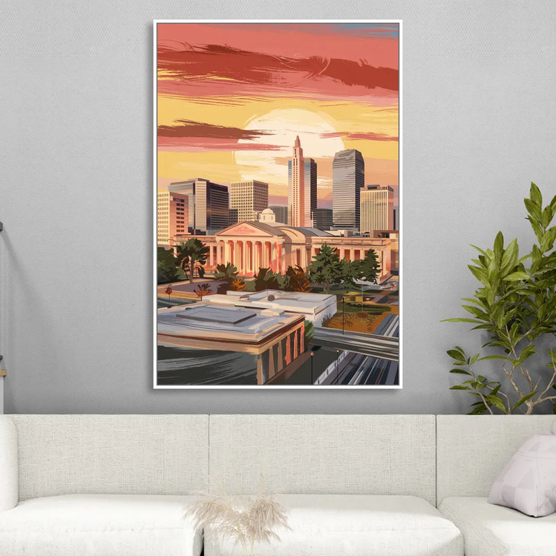 Joseph Skyline Sunset Living Room - White Canvas Wall Art