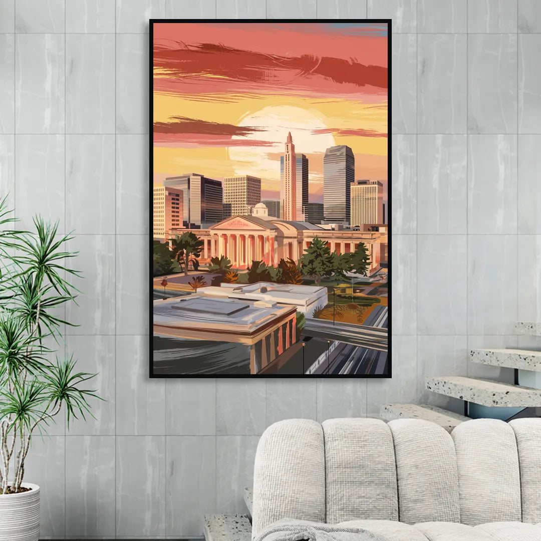 Joseph Skyline Sunset Living Room - Black Canvas Wall Art