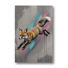 Jumping Fox on Concrete in Graffiti Style - Canvas Wall Art - Front