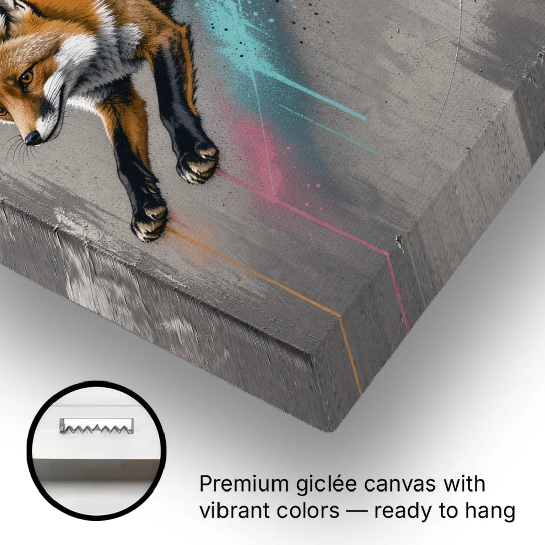 Jumping Fox on Concrete - Canvas Wall Art - Gallery Wrap Corner