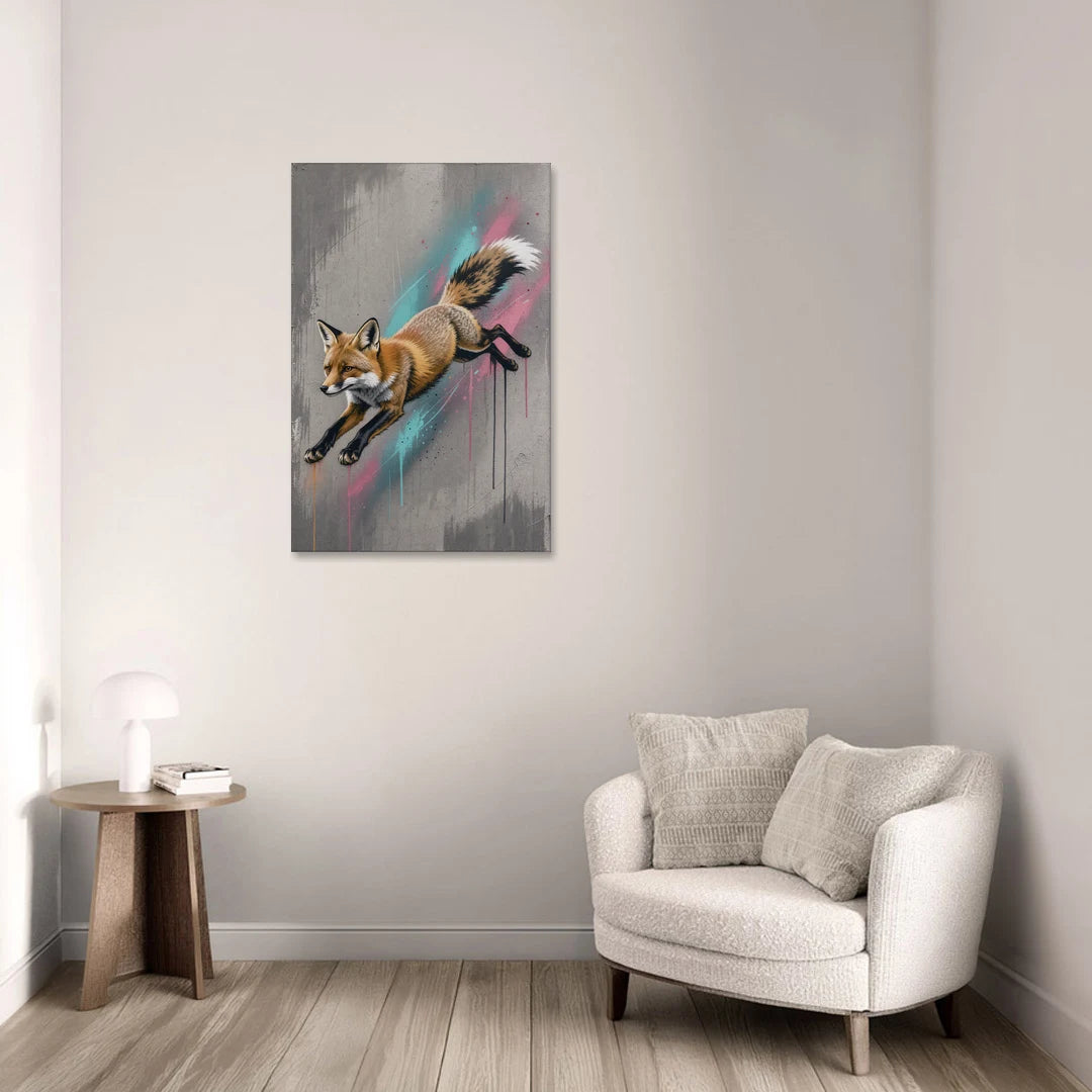 Jumping Fox on Concrete - Canvas Wall Art - Sofa - 24x36