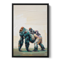 Jungle Animal Nursery Art with a Gorilla Piggyback - Black Framed Canvas Wall Art - Front