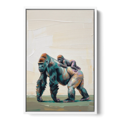 Jungle Animal Nursery Art with a Gorilla Piggyback - White Framed Canvas Wall Art - Front