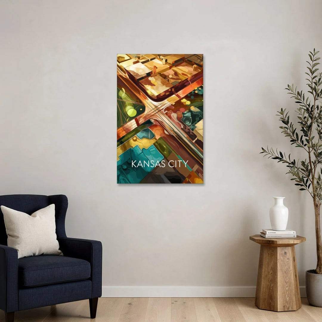 Kansas City Aerial View - Canvas Wall Art - Sofa - 24x36