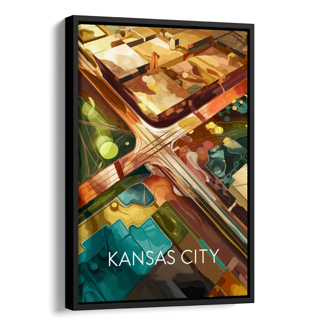 Kansas City Aerial View Side - Black Canvas Wall Art