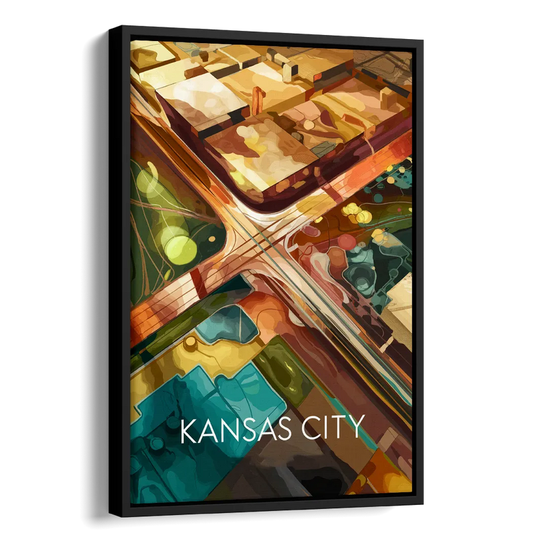Kansas City Aerial View Side - Black Canvas Wall Art