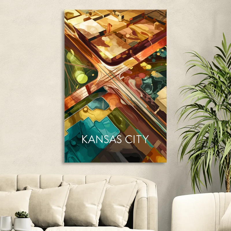 Kansas City Aerial View Living Room - Canvas Wall Art
