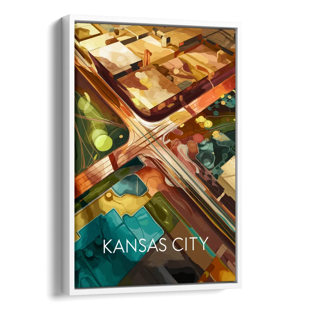 Kansas City Aerial View Side - White Canvas Wall Art