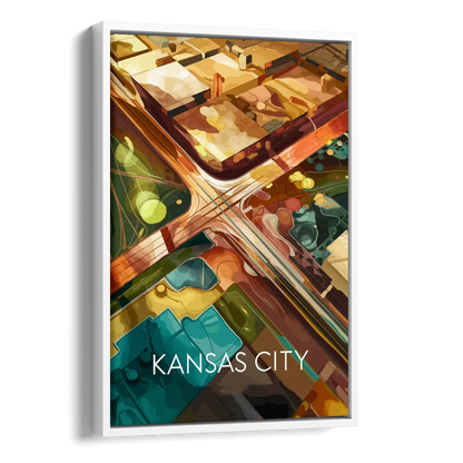 Kansas City Aerial View Side - White Canvas Wall Art