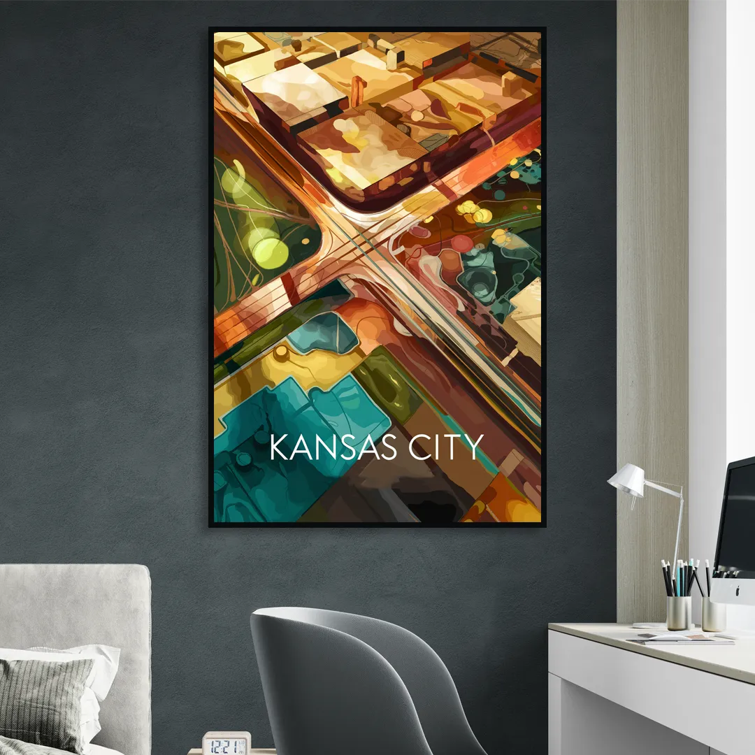 Kansas City Aerial View Sitting Room - Black Canvas Wall Art
