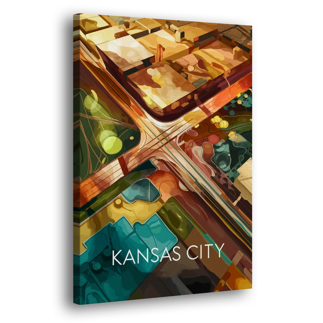 Kansas City Aerial View Side - Canvas Wall Art