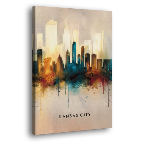 Kansas City Artistic Skyline - Canvas Wall Art - Side
