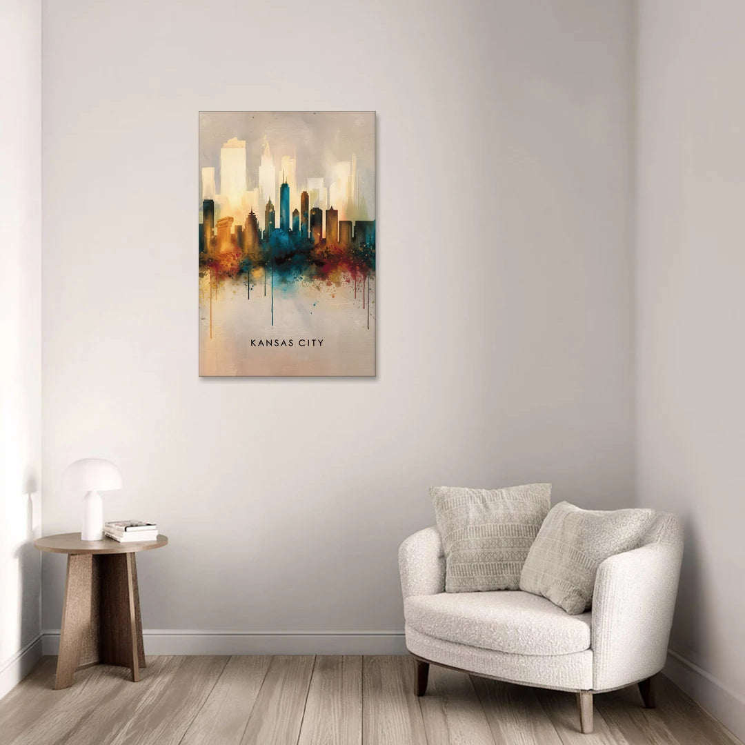 Kansas City Artistic Skyline - Canvas Wall Art - Sofa - 24x36