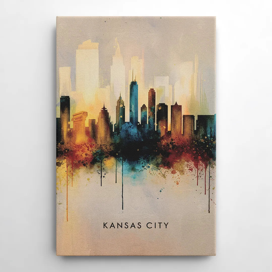 Kansas City Artistic Skyline - Canvas Wall Art