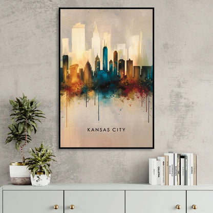 Kansas City Artistic Skyline Sitting Room - Black Canvas Wall Art