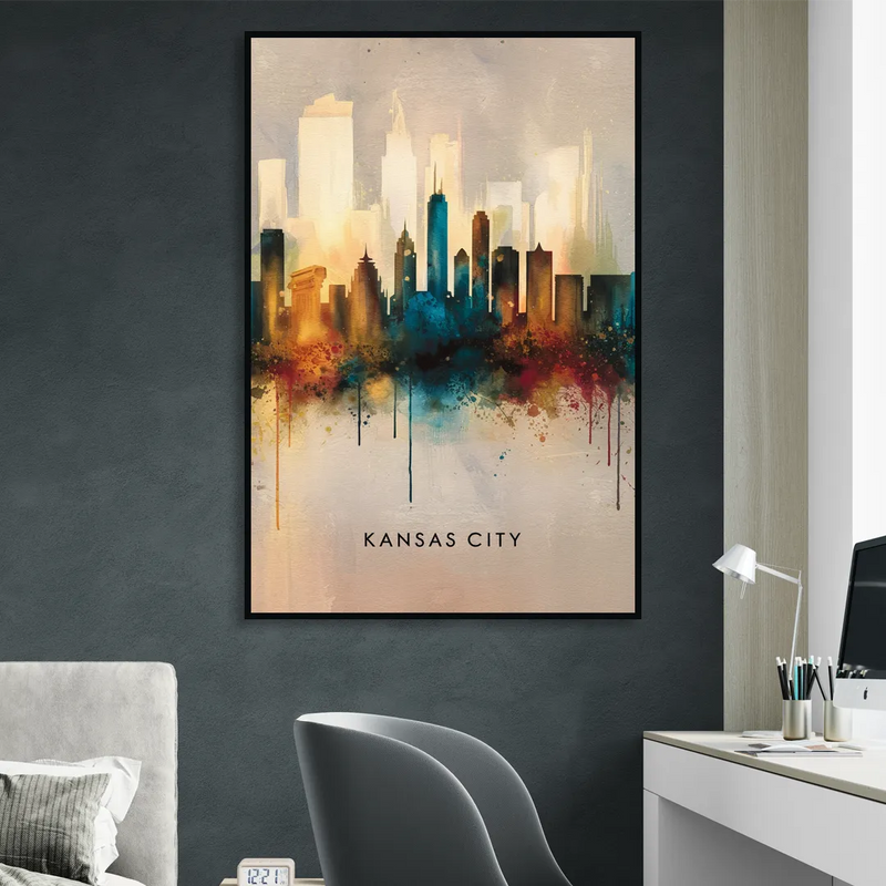 Kansas City Artistic Skyline Living Room - Black Canvas Wall Art