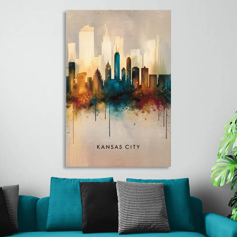 Kansas City Artistic Skyline Sitting Room - Canvas Wall Art
