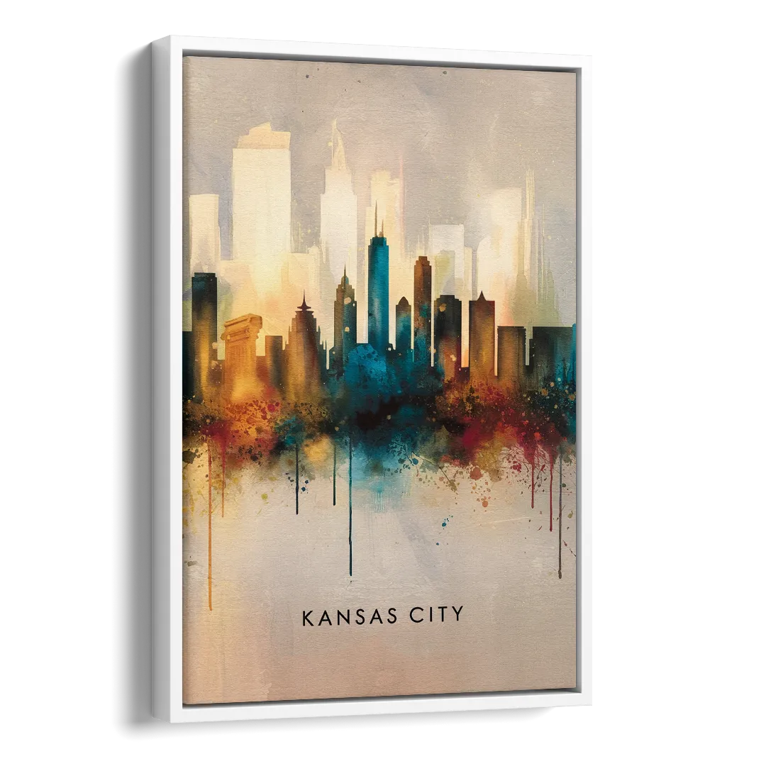 Kansas City Artistic Skyline Side - White Canvas Wall Art
