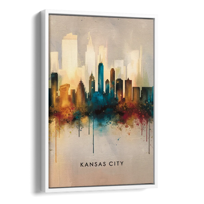 Kansas City Artistic Skyline Side - White Canvas Wall Art