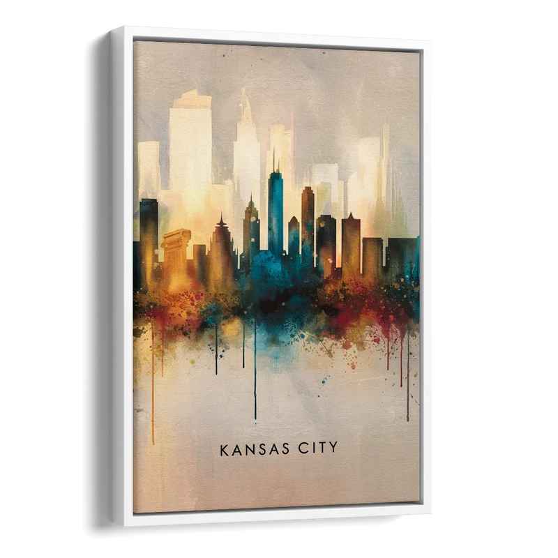 Kansas City Artistic Skyline Side - White Canvas Wall Art