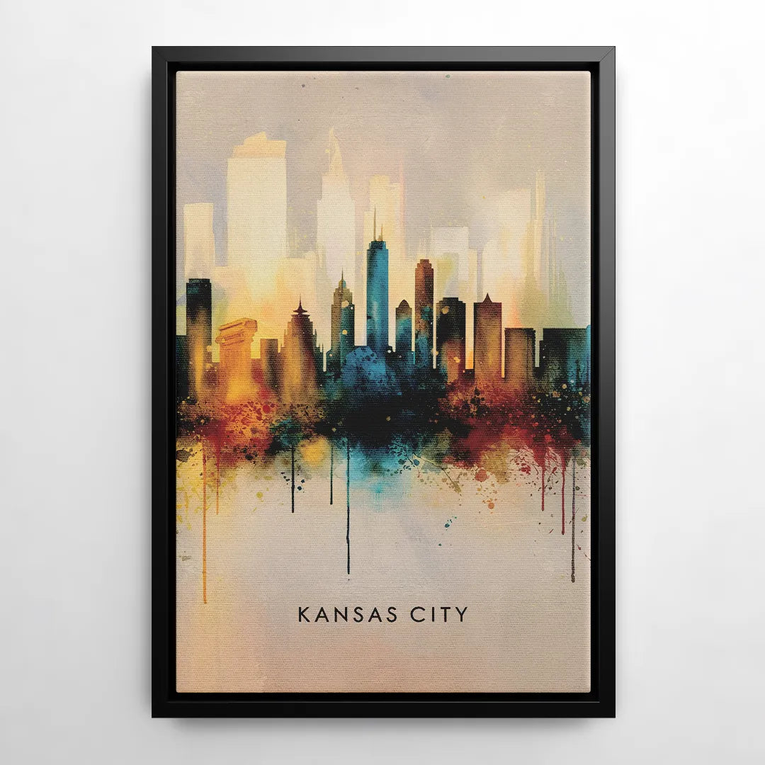 Kansas City Artistic Skyline - Black Frame Canvas