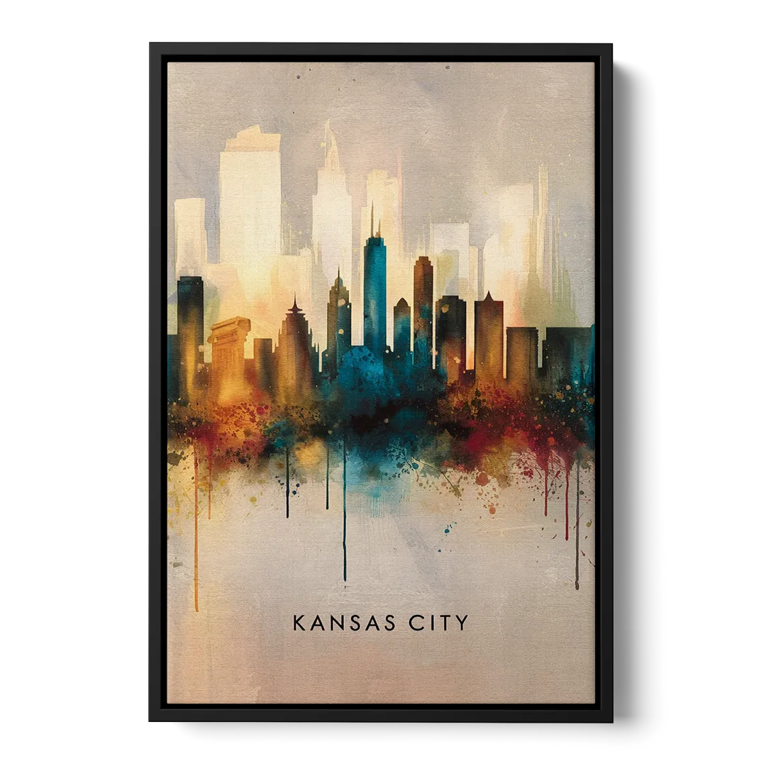 Kansas City Artistic Skyline Front - Black Canvas Wall Art