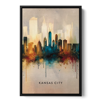 Kansas City Artistic Skyline Front - Black Canvas Wall Art