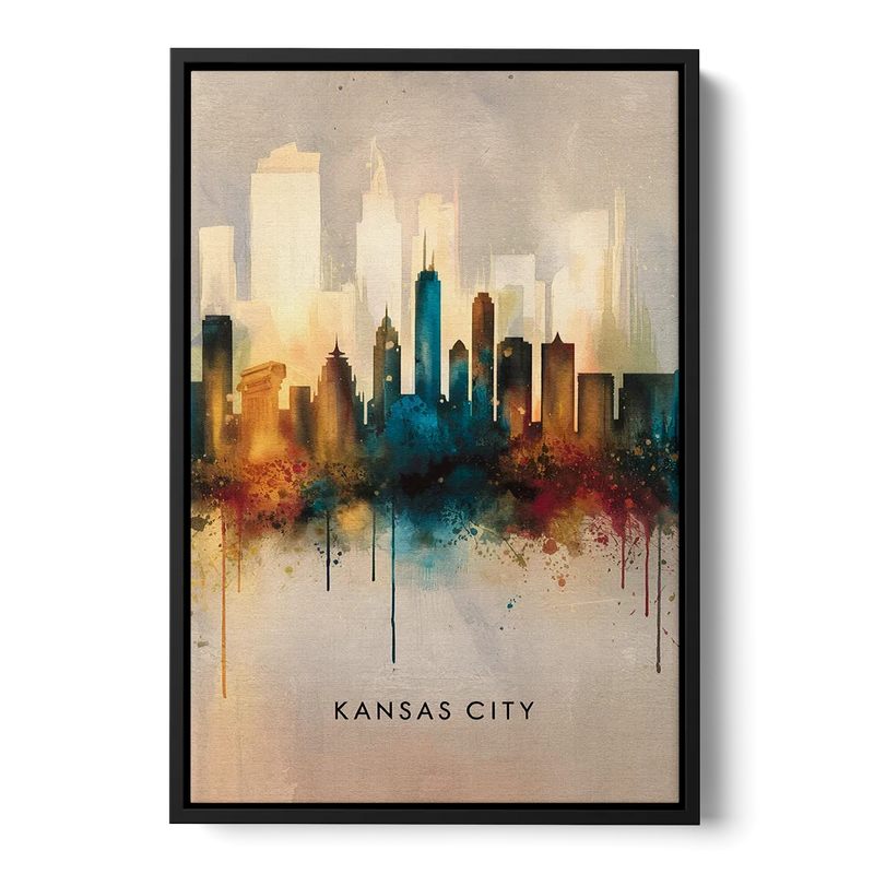 Kansas City Artistic Skyline Front - Black Canvas Wall Art