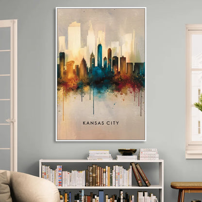 Kansas City Artistic Skyline Sitting Room - White Canvas Wall Art