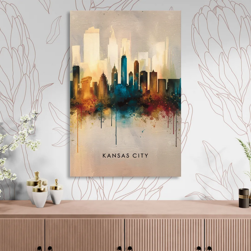 Kansas City Artistic Skyline Living Room - Canvas Wall Art