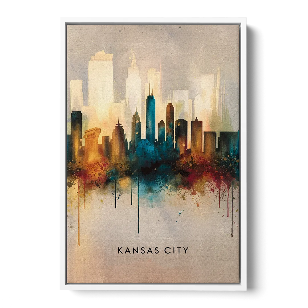 Kansas City Artistic Skyline Front - White Canvas Wall Art