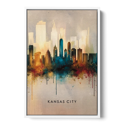 Kansas City Artistic Skyline Front - White Canvas Wall Art
