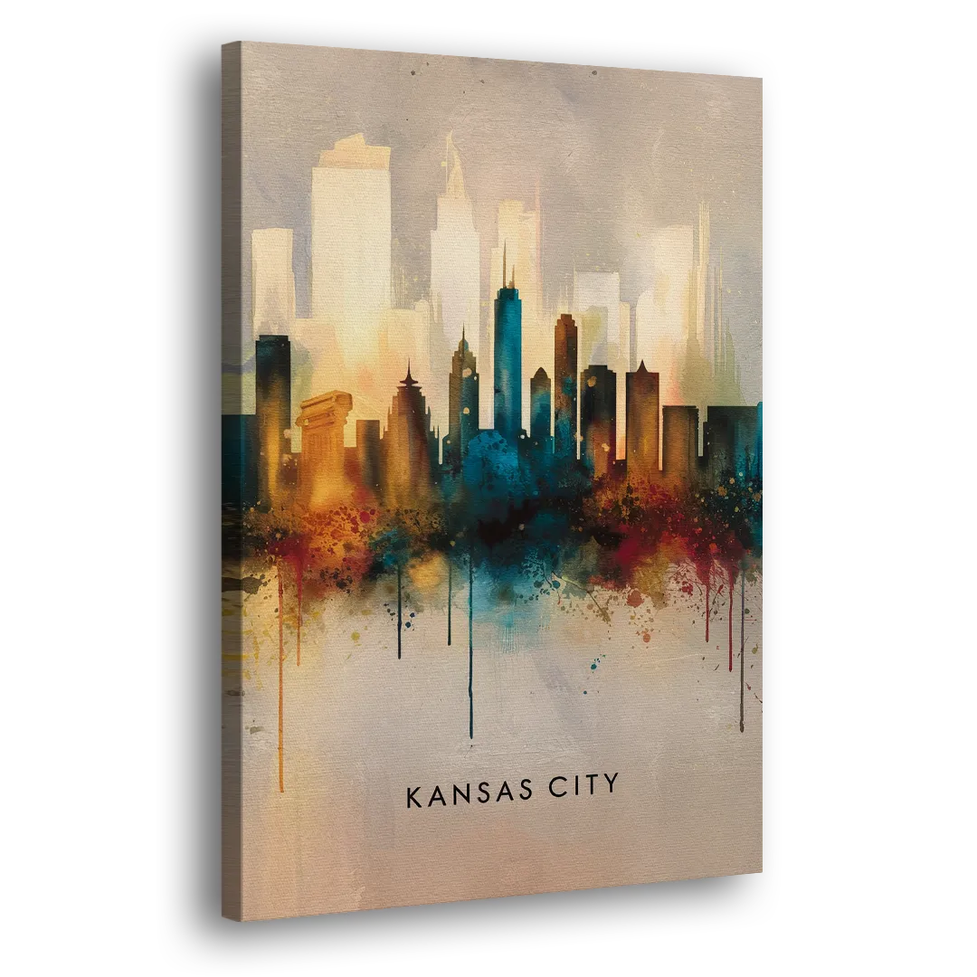 Kansas City Artistic Skyline Side - Canvas Wall Art