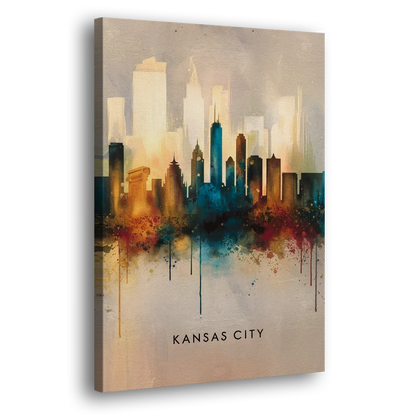 Kansas City Artistic Skyline Side - Canvas Wall Art